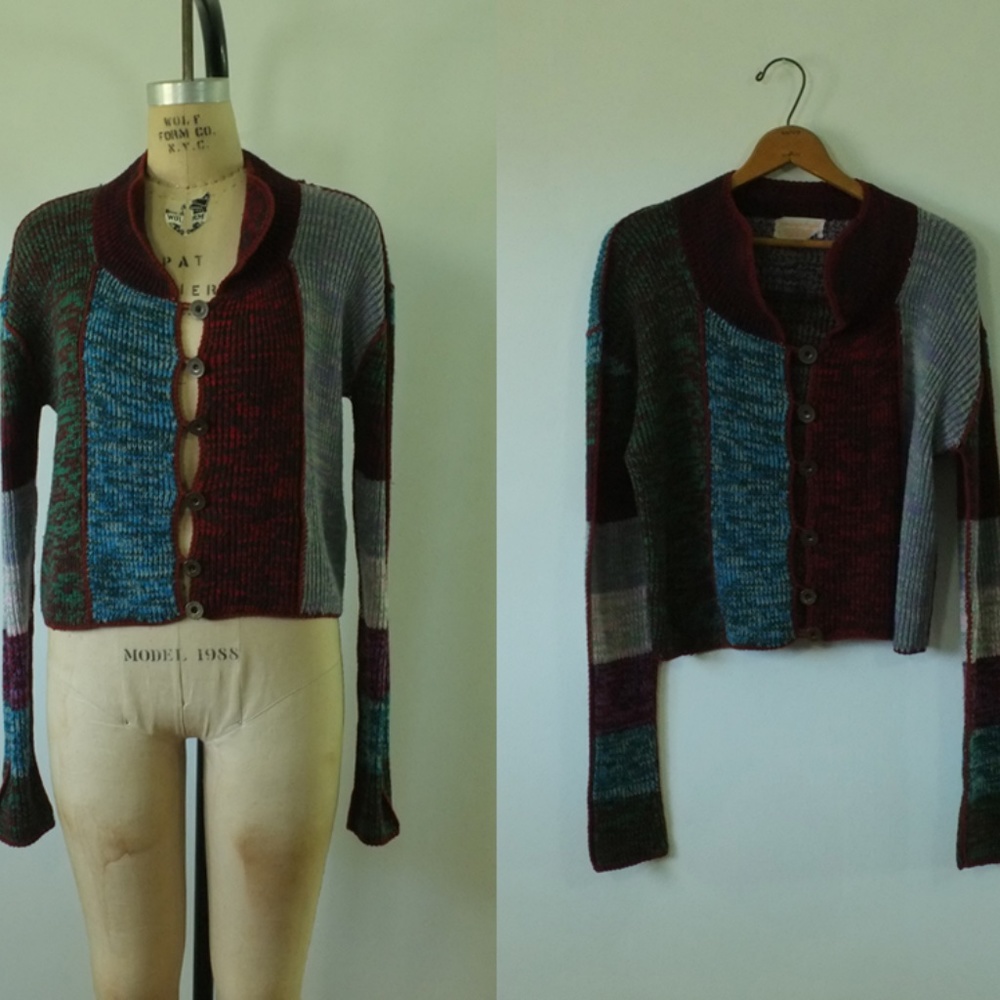 vintage 1960s multi color cardigan | color block